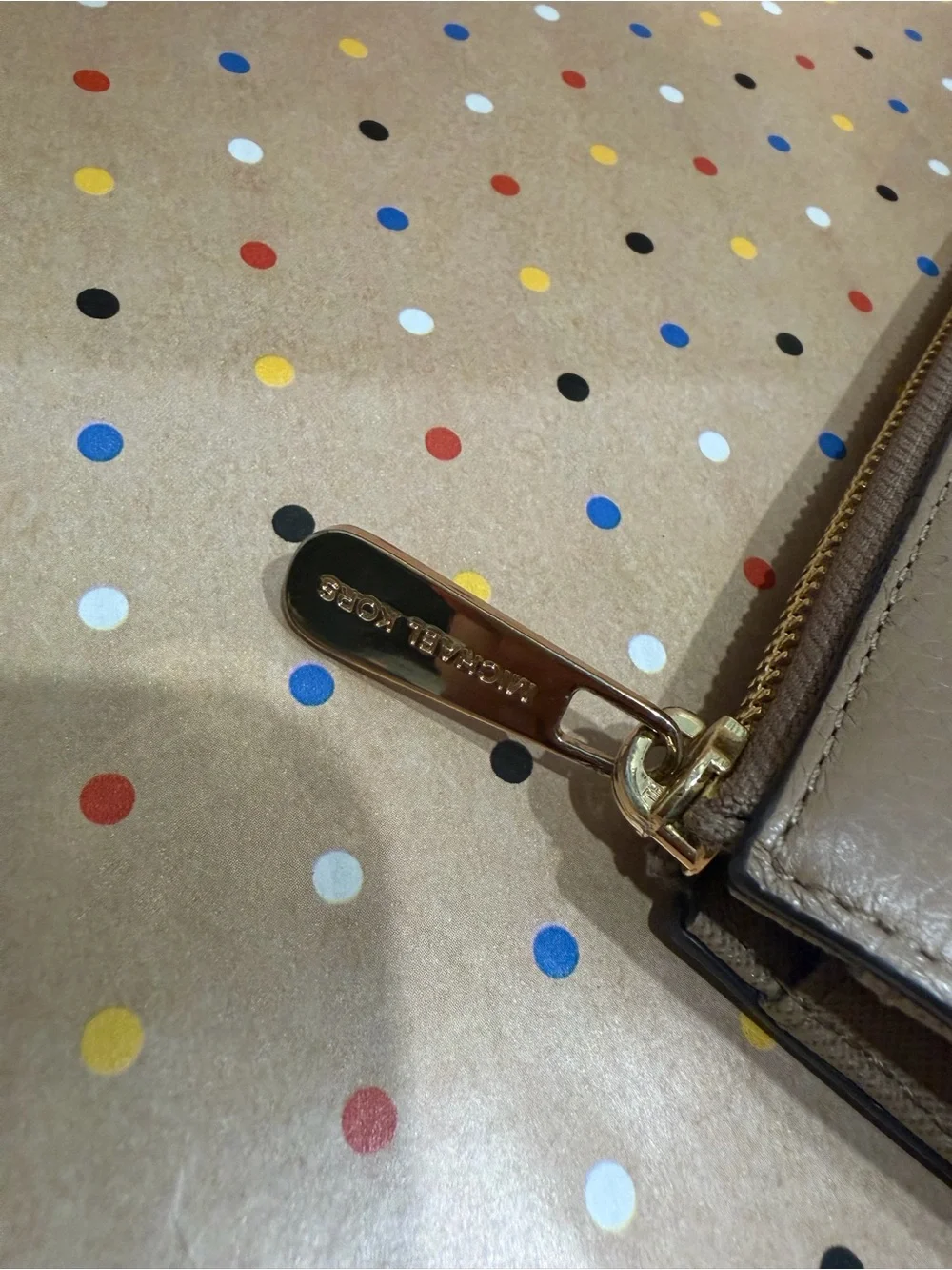 Michael Kors Taupe Pebbled Leather Zip Wallet with Gold Logo